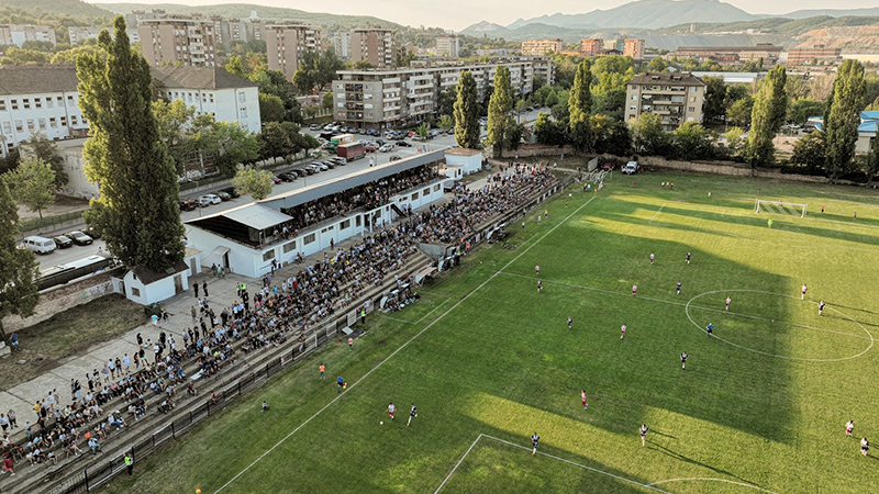 Drone shot over Bor and stadium