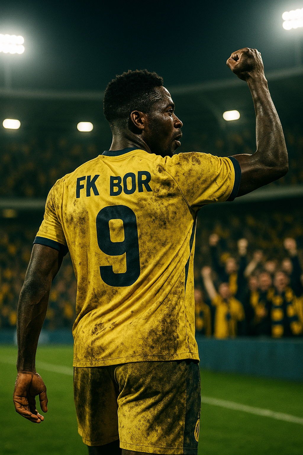 Young Nigerian forward celebrating in FK Bor colours