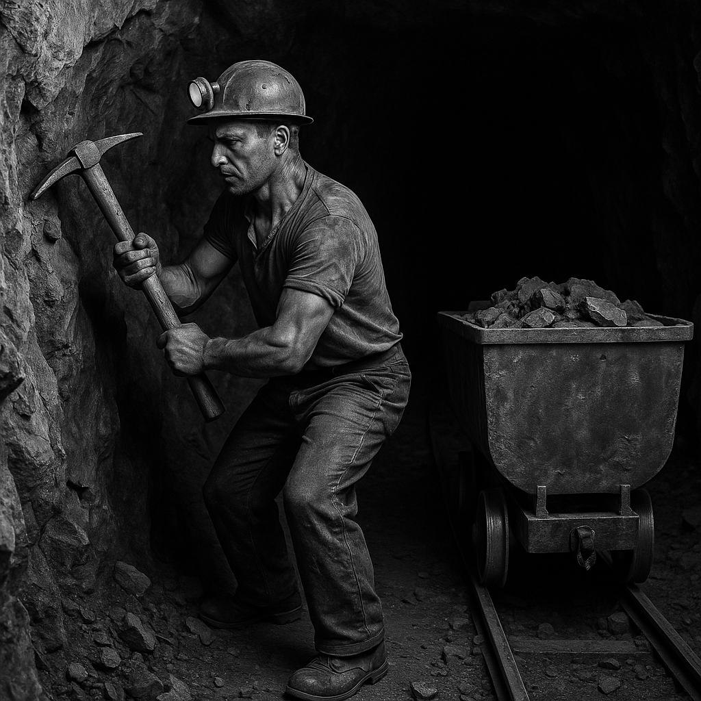 Miner in Bor working in a tunnel