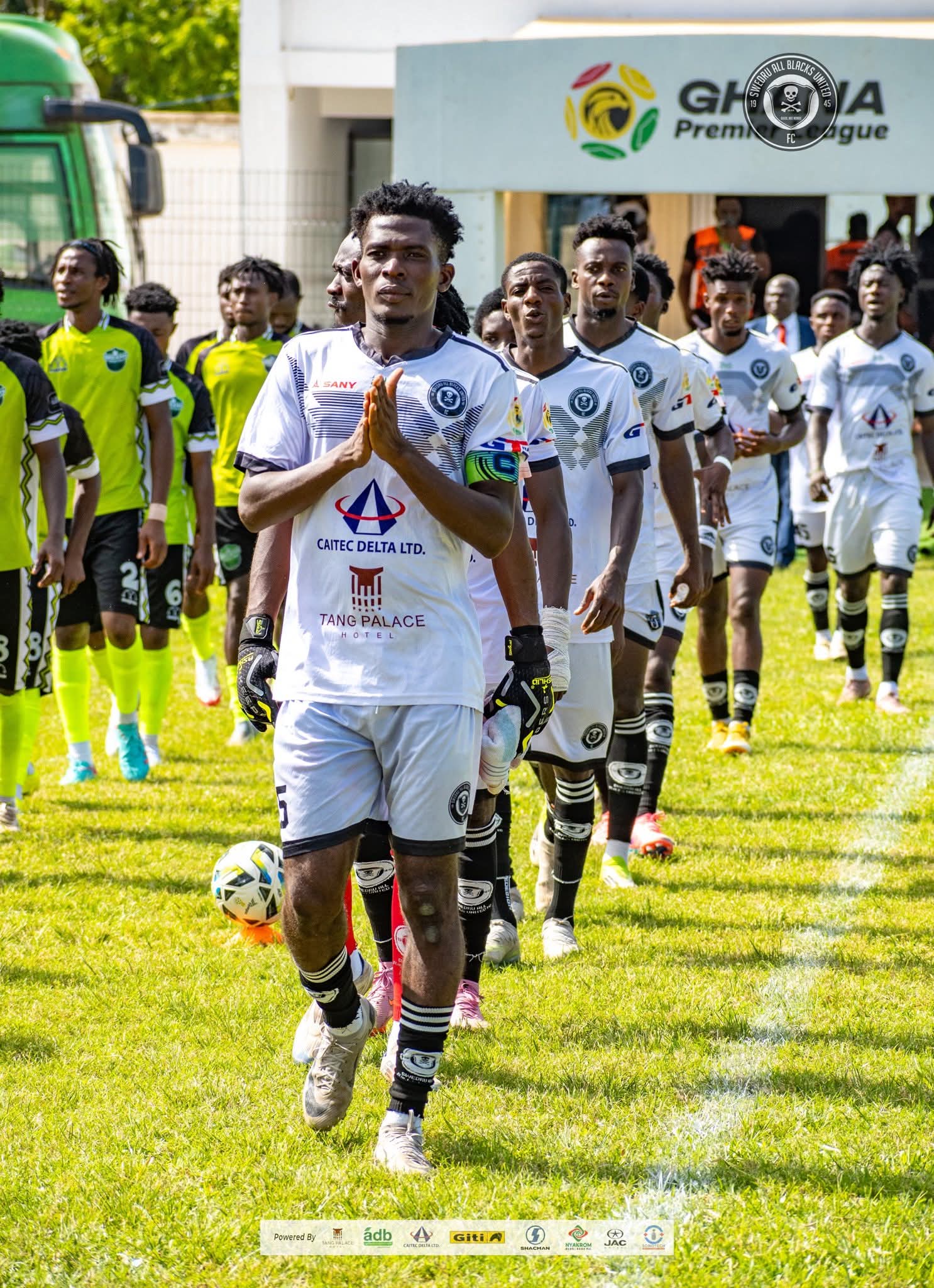 Swedru All Blacks — team walk on the pitch before kick-off at Swedru Sports Stadium
